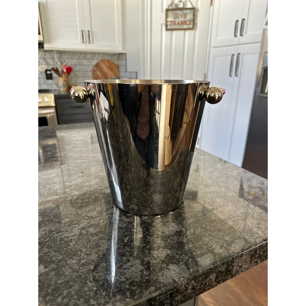 Waterford Marquis, stainless steel ice bucket with leather handles